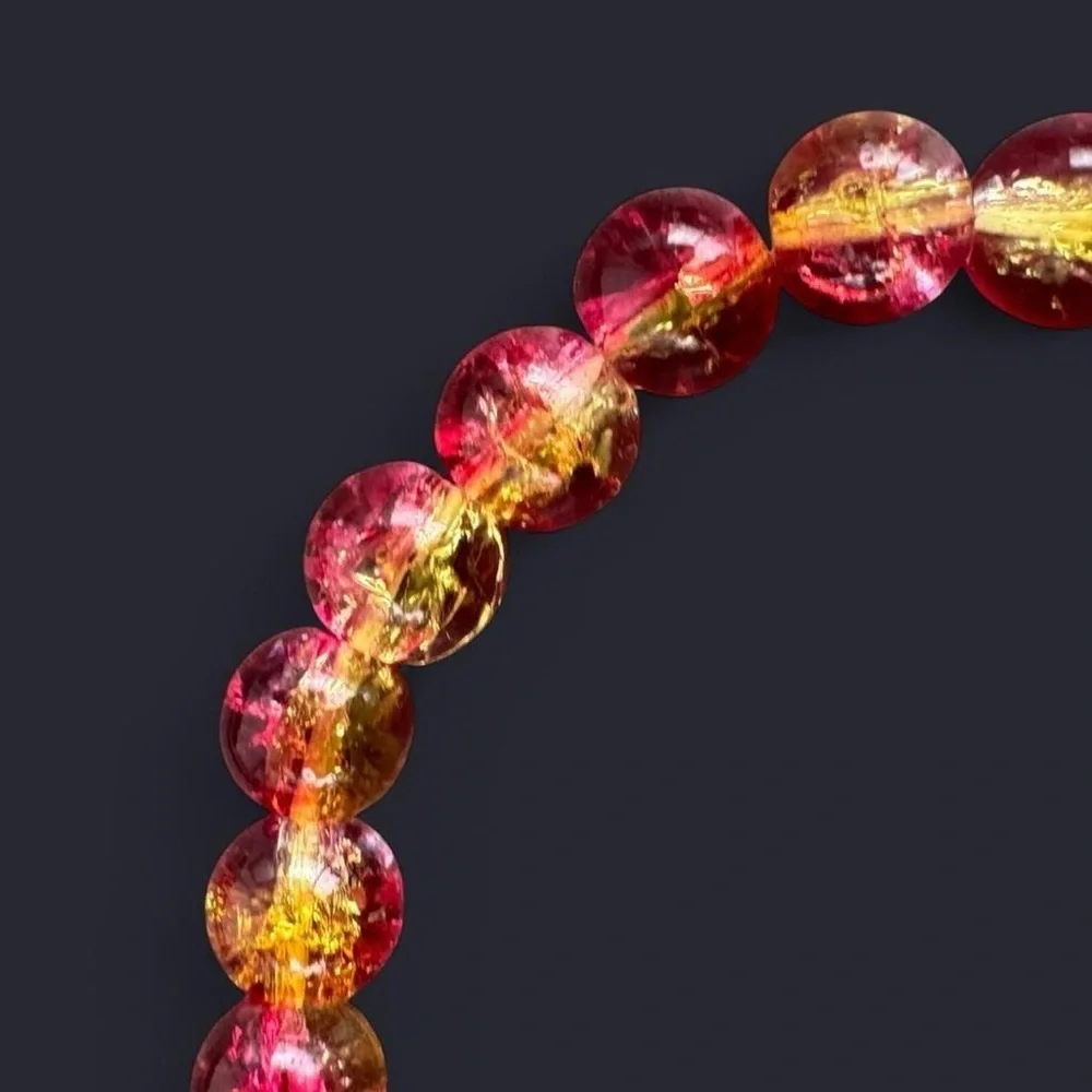 Red Gold Crackle Glass Beads Bracelet